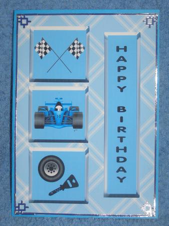 Racing Car Decoupage Card by Susan Smith