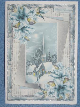 Church in the Evening Card with Decoupage and Sentiment Tags by Susan Smith