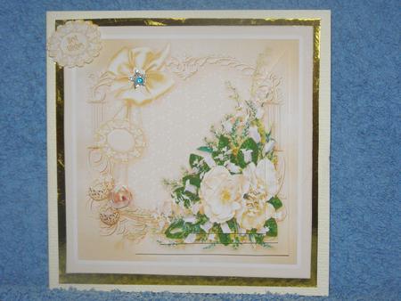 Cream Roses on a Vintage Frame 5in x 5in Pyramage by Susan Smith