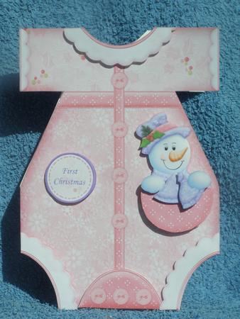 First Christmas Snowman Romper Pink Shaped Card Mini Kit by Susan Smith