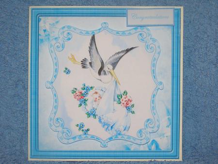 New Baby Boy with Stork Card and Topper by Susan Smith