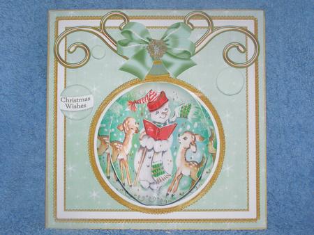 Snowman Reading 3D Bauble 8in Card Front Mini Kit by Susan Smith