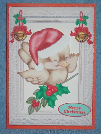 Cute Little Robin on Holly Frame with Bells by Susan Smith
