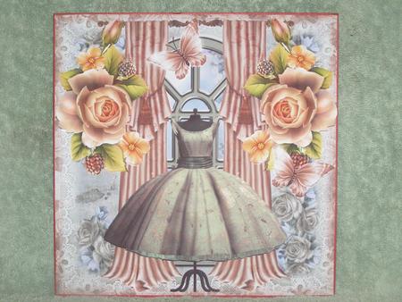 Vintage Dress with Peach Roses Card Front Kit by Susan Smith