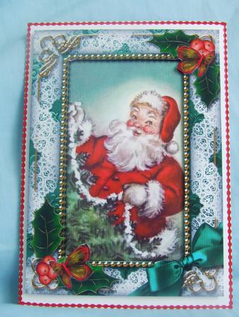 Santa Holly 7x5inch Picture Card Front and Frame by Susan Smith