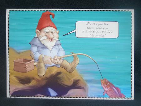 Fishing Gnome Card Front by Susan Smith