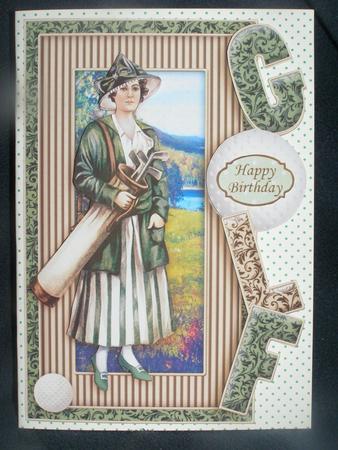 Golf Vintage Lady Over the Side Card with Decoupage by Susan Smith