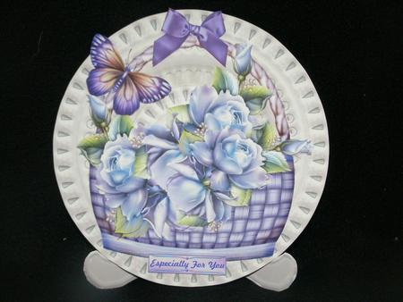 Porcelain Plate & Stand Roses Basket & Bflies by Susan Smith