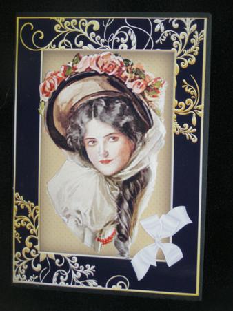 Vintage Lady in Bonnet with Roses and Bows by Susan Smith