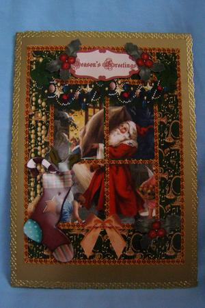 Cut Away or Leave in Window Santa Clauss with Stockings by Susan Smith