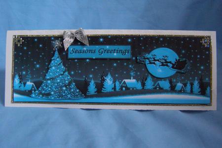 Aqua Christmas Scene Large Dl Card Front with Decoupage by Susan Smith