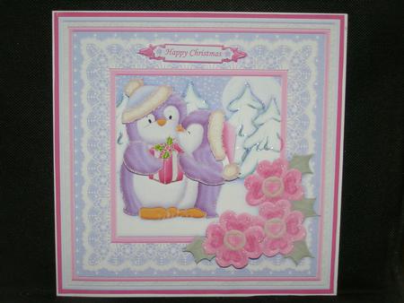 Penguins Christmas Kiss 8x8 Card Topper & Decoupage by Susan Smith