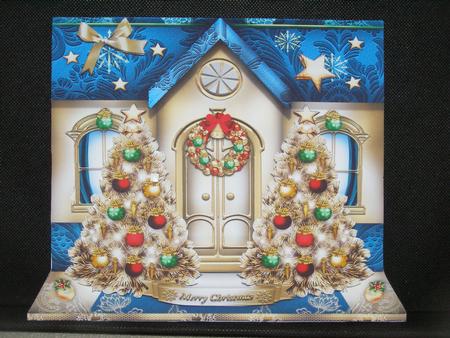 Festive Christmas House with Golden Trees Card by Susan Smith