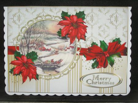 Christmas Vintage Scene with Poinsettia Pyramid by Susan Smith