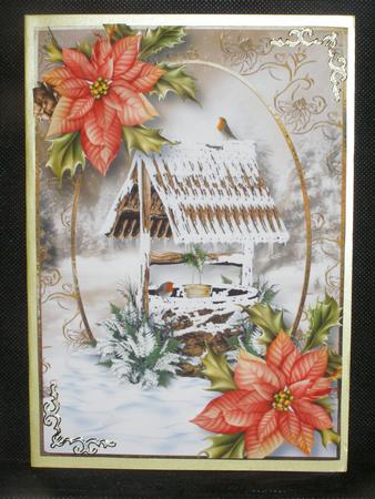 Snowy Wishing Well with Poinsettias by Susan Smith