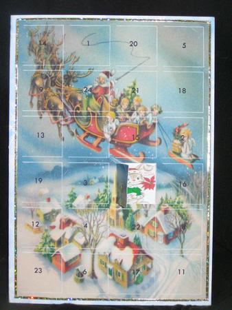 Santa Flies Over the Rooftops Advent Card by Susan Smith