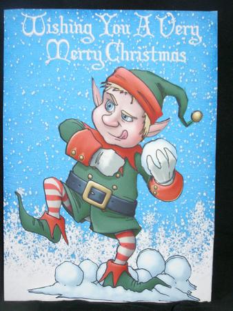 Naughty Little Elf Throwing Snowballs by Susan Smith