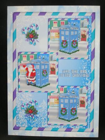 Santa Dr Who and Candy Cane Three Square Quick Card by Susan Smith