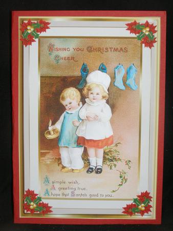 Christmas Stockings Decoupage Card Front by Susan Smith