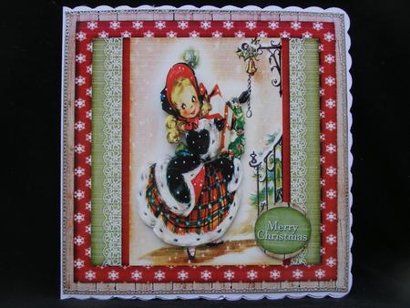 Cardtopper with Large Highbox Christmas Little Girl 472 by Susan Smith
