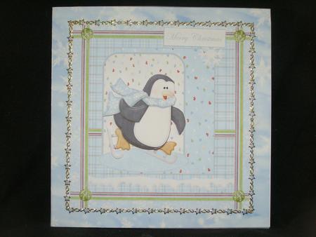 Skating Penguin 7x7 Card with Decoupage by Susan Smith