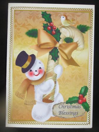 Snowman with Gold Candy Cane by Susan Smith