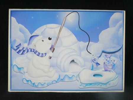 Christmas Night Fishing Fancy Scalloped Edge Envelope Card by Susan Smith