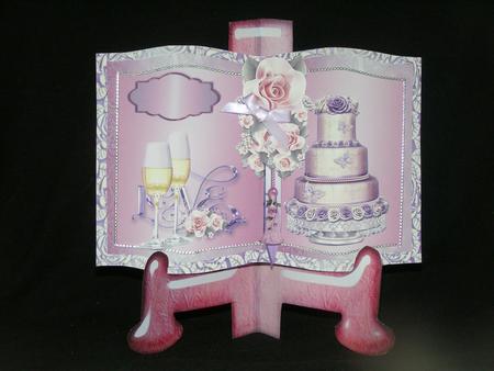 Mauve Book Shaped Wedding Card Plus Stand, and Gift Card by Susan Smith