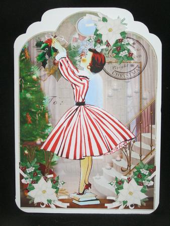 Retro Lady Christmas Gift Tag Shaped Card by Susan Smith