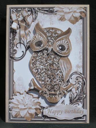 Brown Sparkle Owl with Flowers in Ornate Frame by Susan Smith