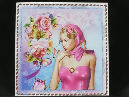 Pink Roses Lady Card Front by Susan Smith