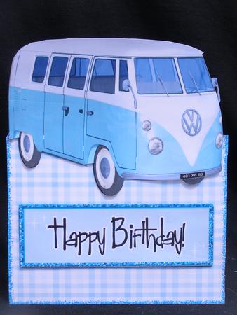 Blue Camper Van Over the Edge Card by Susan Smith