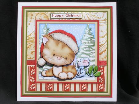 Christmas Kitty Kiss 7.5" Mini Kit & Decoupage by Susan Smith