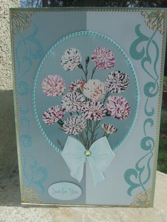 Striped Carnations on Pearl Oval Frame by Susan Smith