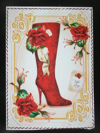Vintage Boot with Red Roses Card by Susan Smith