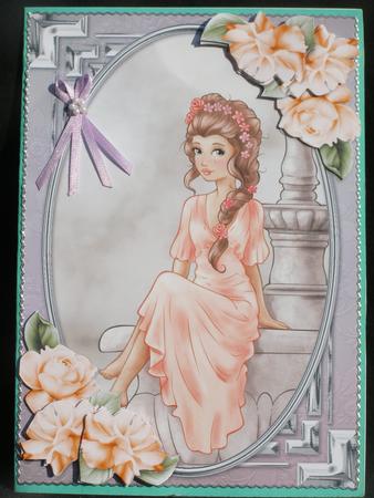 Lady Sat on a Fountain Card Front with Gift Tag by Susan Smith