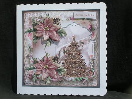 Christmas Tree and Poinsettias 7x7 Card by Susan Smith