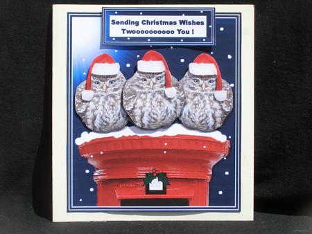 3 Little Owls on a Christmas Postbox 3D Decoupage by Susan Smith