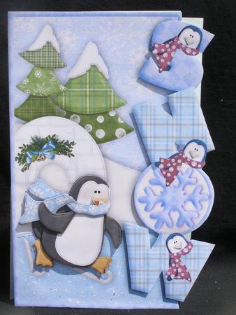 Skating Penguin Over the Side Card and Decoupage by Susan Smith