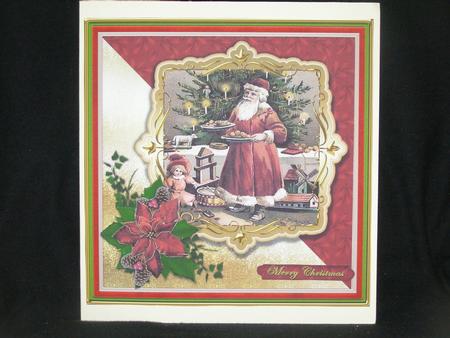 Vintage Santa and Poinsettia Square Card Front by Susan Smith