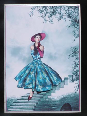 1950's Lady on a Magical Bridge Decoupage by Susan Smith