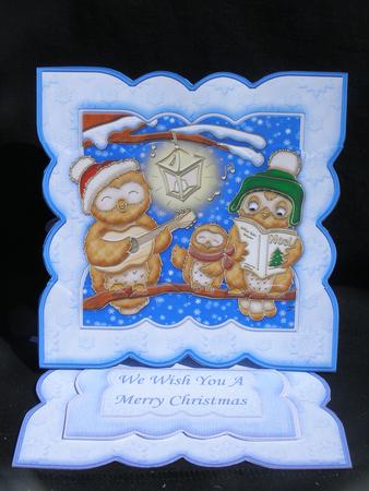 Christmas Carol Singing Owls Easel Card Kit by Susan Smith
