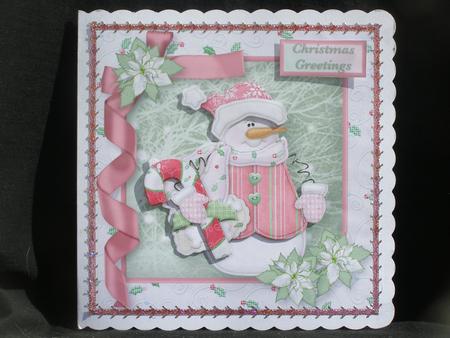 Snowman Gifts Decoupage Card Front by Susan Smith