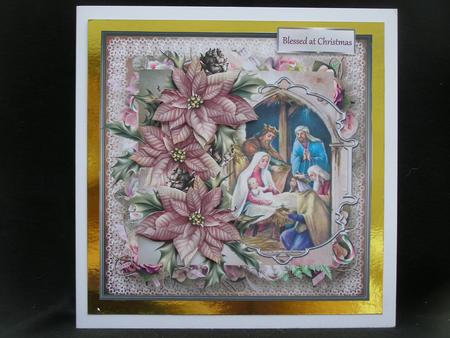 Nativity and Poinsettias 7x7 Card and Decoupage by Susan Smith