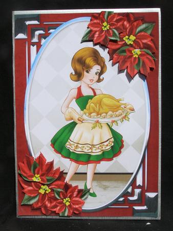 Vintage Christmas Dinner is Ready Card Front with Poinsettia by Susan Smith