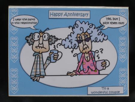 Stella and Gus with His Anniversary Pants Quick Card by Susan Smith