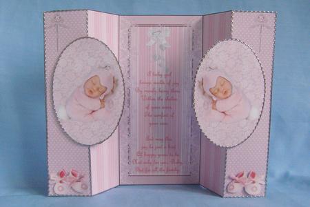 A New Baby Girl Double Oval Fold Back Card by Susan Smith