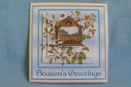 Robins and Holly Pyramid Card Front by Susan Smith