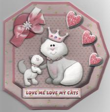 Love Me Love My Cat Octogon Cut & Fold Card Pink by Susan Spencer