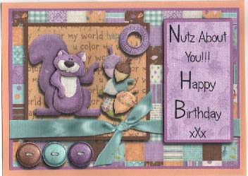 Nutz About You Squirrel Happy Birthday Card Front by Susan Spencer